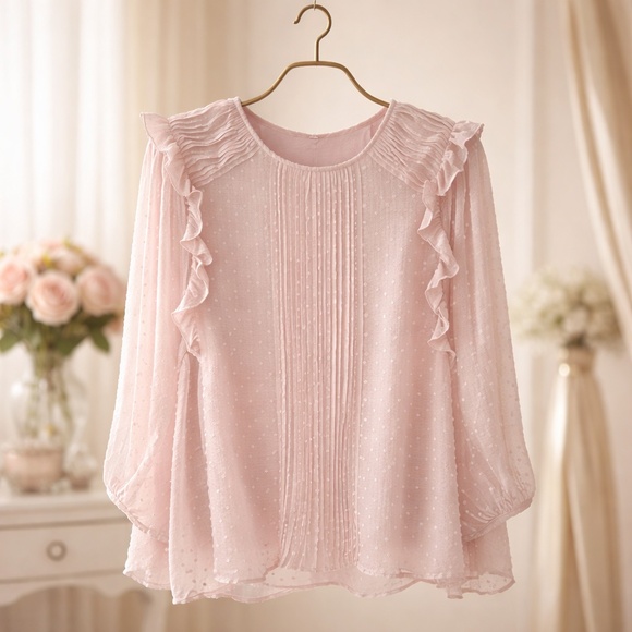 Easel Los Angeles Tops - Mauve pink polka dot blouse